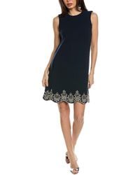 Oscar de la Renta - Sleeveless Crystal Scallop Embellished Silk-Lined Wool-Blend Shift Dress - Lyst
