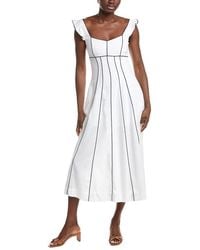 Ellen Tracy - Contrast Piping Linen-Blend Midi Dress - Lyst