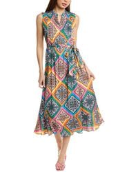 Tahari - Pleated Silk-Blend Maxi Dress - Lyst