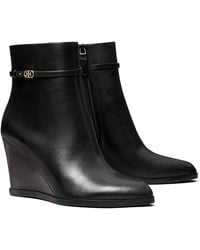 Tory Burch - Double T Buckle Leather Wedge Boot - Lyst