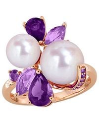 Rina Limor - Rose-Plated 1.79 Ct. Tw. Gemstone & 7-9.5Mm Pearl Ring - Lyst