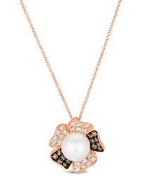 Le Vian - Le Vian 14k Strawberry Gold 0.46 Ct. Tw. Diamond 8mm Pearl Pendant Necklace - Lyst