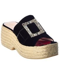 Roger Vivier - Strass Buckle Velvet Espadrille Sandal - Lyst