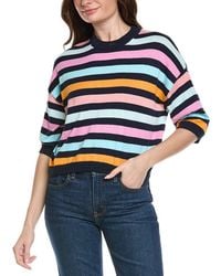 Hannah Rose - Multi Stripe Elbow Sleeve Cashmere-Blend Sweater - Lyst
