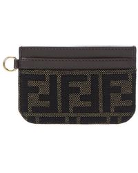 Fendi - Ff Jacquard & Leather Card Case - Lyst