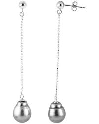 Splendid - Rhodium Plated 9-10mm Tahitian Pearl Earrings - Lyst