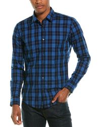 Hugo Boss Men/'s BOSS Slim Fit Rikard Plaid Long Sleeve Woven Shirt White Red