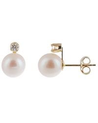 Splendid - 14k 0.06 Ct. Tw. Diamond & 7-7.5mm Akoya Pearl Earrings - Lyst