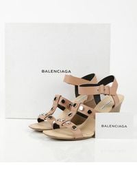 Balenciaga - Leather Studded Strap Wedge Sandal (Authentic Pre-Loved) - Lyst