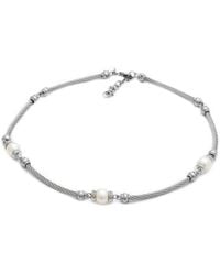 Pearls - Steel 0.12 Ct. Tw. Diamond 9.5Mm Pearl Necklace - Lyst