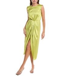 Gracia - Cap Sleeve High Slit Satin Midi Dress - Lyst