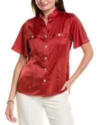 Anne Klein - Satin Flutter Sleeve Blouse - Lyst
