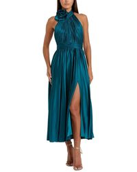 Mac Duggal - Pleated Charmeuse High Neck Midi Dress - Lyst