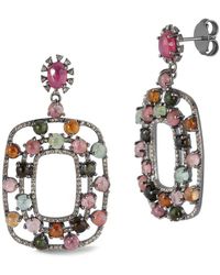 Banji Jewelry - Silver 1.85 Ct. Tw. Diamond & Gemstone Drop Statement Earrings - Lyst