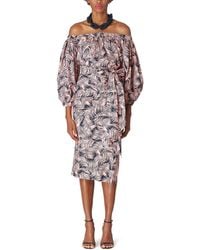 Carolina Herrera - Off Shoulder Puff Sleeve Ruched Midi Dress - Lyst