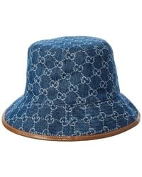 Gucci - Gg Denim Leather-Trim Bucket Hat - Lyst