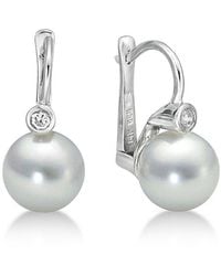 Belpearl - Silver 9-8.5mm Freshwater Pearl Cz Earrings - Lyst