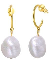 Genevive Jewelry - 14k Over Silver 13mm Pearl Dangle Earrings - Lyst