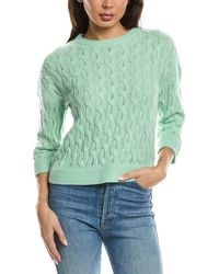 Forte - 3/4-Sleeve Pointelle Cable Crewneck Cashmere Sweater - Lyst