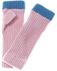 Rosie Sugden Ribbed Contrast Tip Cashmere Wrist Warmers - Pink