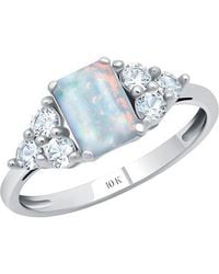 MaxColor - 10K 0.20 Ct. Tw. Lab-Grown Opal Halo Ring - Lyst