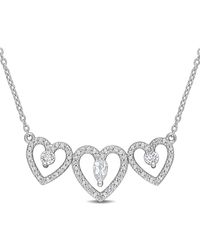 Rina Limor Silver 0.74 Ct. Tw. White Topaz Triple Heart Necklace - Metallic