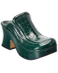 Bottega Veneta Croc-embossed Leather Wedge Mule - Green