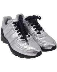 CHANEL - Calfskin Leather Cc Crackled Accent Sneaker (Authentic Pre- Loved) - Lyst