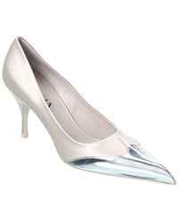 Prada - Satin & Leather Pointy-Toe Pump - Lyst