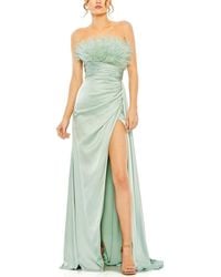Mac Duggal - Strapless Feather Detail Satin Gown - Lyst