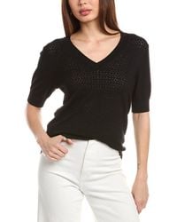 Tahari - V-Neck Mitered Pointelle Pullover - Lyst