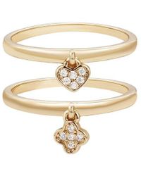 Adornia - 14K Plated Cz Dangling Heart & Clovers Ring Set - Lyst