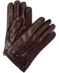 Hickey Freeman Wrist Strap Cashmere-lined Leather Gloves - Brown
