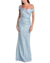 Teri Jon - Metallic Jacquard Off-Shoulder Pleated Gown - Lyst
