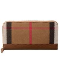 Burberry - Check Canvas & Leather Zip Around Wallet - Lyst