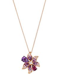 Le Vian - Carved Leaves 14K Rose 1.69 Ct. Tw. Diamond & Amethyst, Tourmaline, Sapphire Pendant Necklace - Lyst