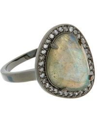 Adornia Fine Jewelry Silver 4.20 Ct. Tw. Diamond & Labradorite Halo Ring - Metallic