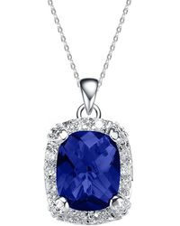 Genevive Jewelry - Silver Cz Rectangular Necklace - Lyst