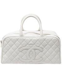 Chanel - 2003 White Cc Medium Quilted Top Handle Bag - Lyst