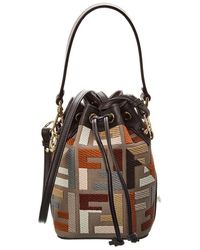 Fendi - Mon Tresor Mini Ff Canvas & Leather Bucket Bag - Lyst