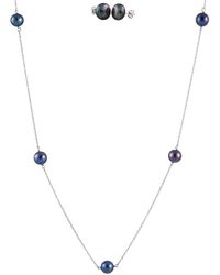 Splendid - Rhodium Plated Silver 7-8mm Freshwater Pearl Earrings & Necklace Set - Lyst