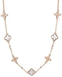 Adornia - 14K Rose Plated Cz Mixed Clover Station Necklace - Lyst