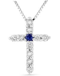 Diana M. Jewels - Fine Jewelry 14k 0.18 Ct. Tw. Diamond & Sapphire Cross Pendant Necklace - Lyst
