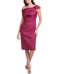Teri Jon - Pebble Jacquard Asymmetrical Bow Shoulder Dress - Lyst