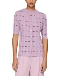 Lafayette 148 New York - Plaited Ribbed Stripe Cashmere Cardigan - Lyst