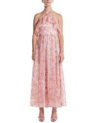 Monique Lhuillier - Halter Ruffle Front Silk-lined Cocktail Dress - Lyst