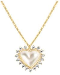 Gabi Rielle - 14k Over Silver Pearl Cz Pearlheart Halo Necklace - Lyst