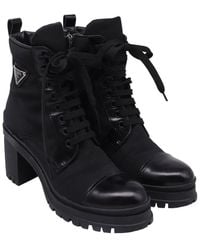 Prada - Leather Re-Nylon Metal Triangle Lace Up Bootie (Authentic Pre-Loved) - Lyst
