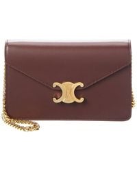 Celine - Triomphe Leather Wallet On Chain - Lyst