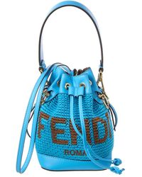 Fendi Mon Tresor Mini Crochet & Leather Bucket Bag - Blue